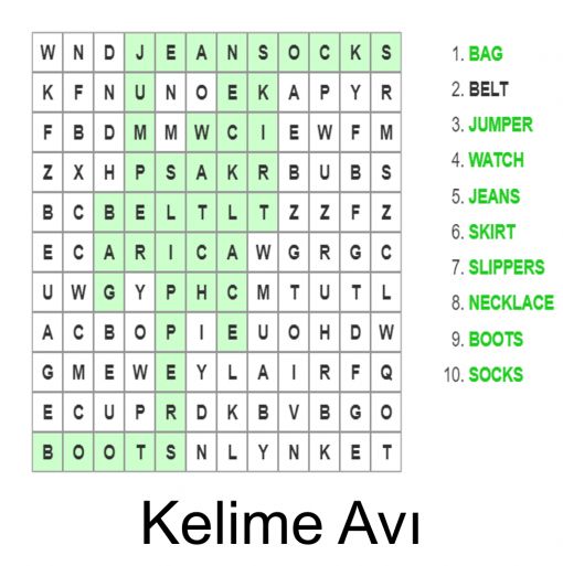  İngilizce Kelime Avı, Wordsearch